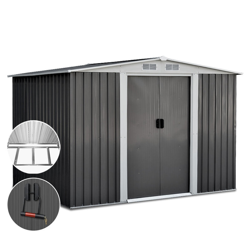 2.05 x 2.57m Steel Base Garden Shed - Grey