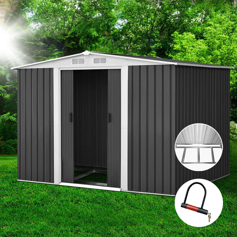 2.05 x 2.57m Steel Base Garden Shed - Grey