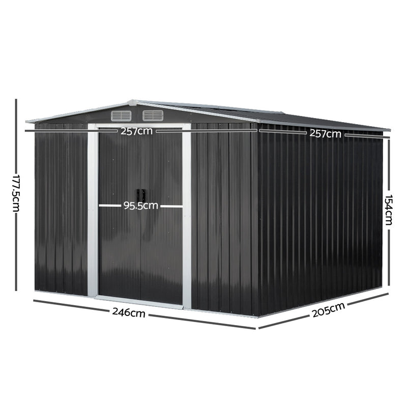 2.57 x 2.57m Steel Base Garden Shed - Grey