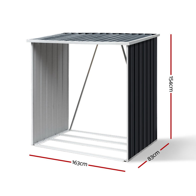 Log Firewood Storage Shed Galvanised Steel Garden Outdoor 2m³ Shelter 163x83x154CM