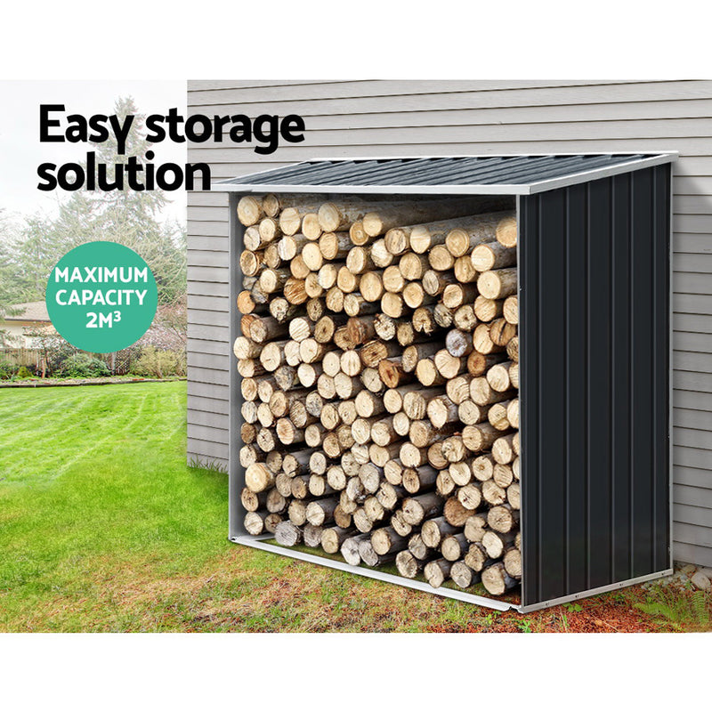 Log Firewood Storage Shed Galvanised Steel Garden Outdoor 2m³ Shelter 163x83x154CM