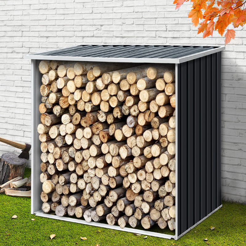 Log Firewood Storage Shed Galvanised Steel Garden Outdoor 2m³ Shelter 163x83x154CM