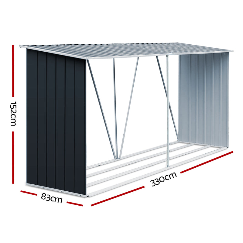 Log Storage Shed Galvanised Steel Outdoor Garden Firewood 3.5m³ Shelter