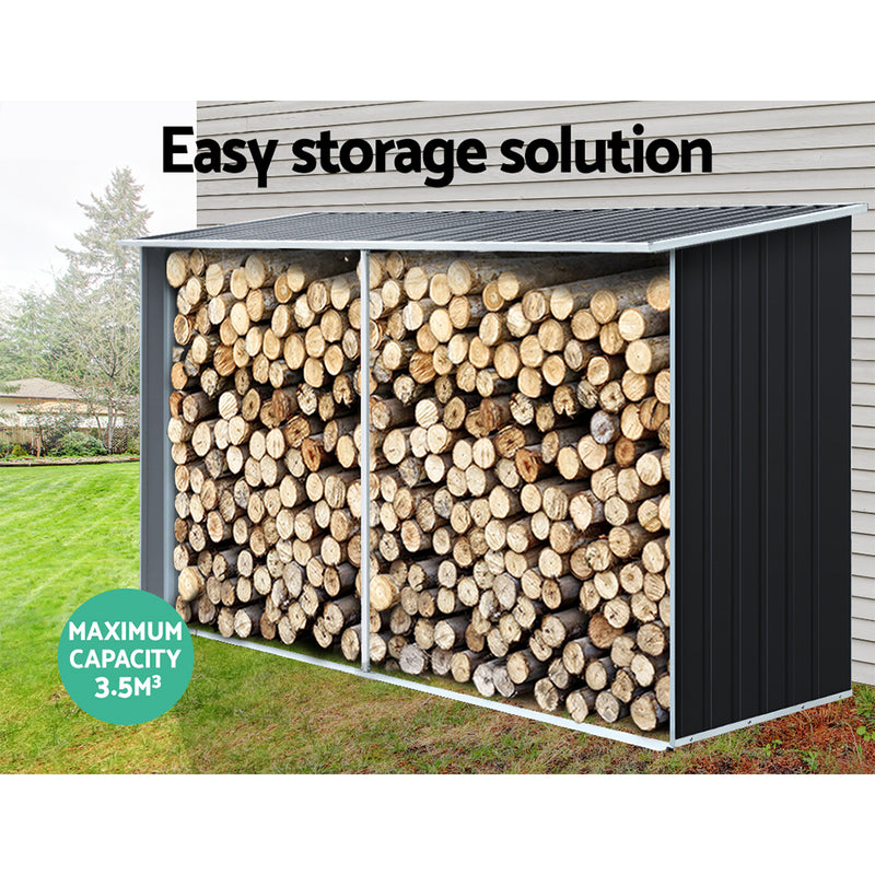 Log Storage Shed Galvanised Steel Outdoor Garden Firewood 3.5m³ Shelter