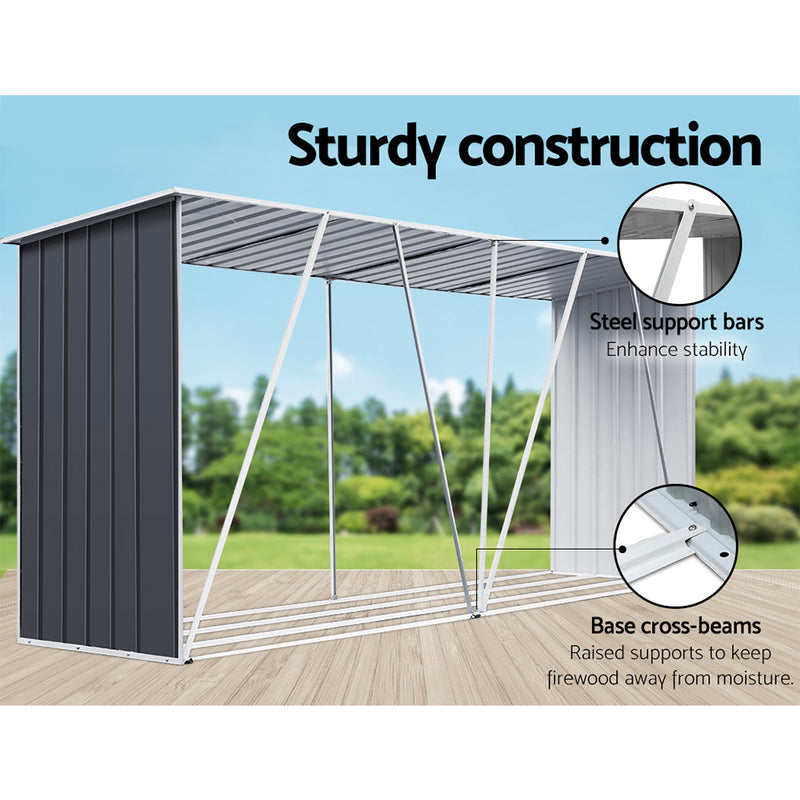 Log Storage Shed Galvanised Steel Outdoor Garden Firewood 3.5m³ Shelter