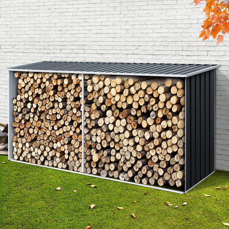 Log Storage Shed Galvanised Steel Outdoor Garden Firewood 3.5m³ Shelter