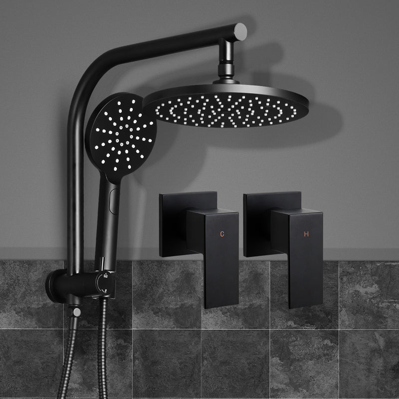 9'' Rain Shower Head Taps Round Handheld High Pressure Wall Black