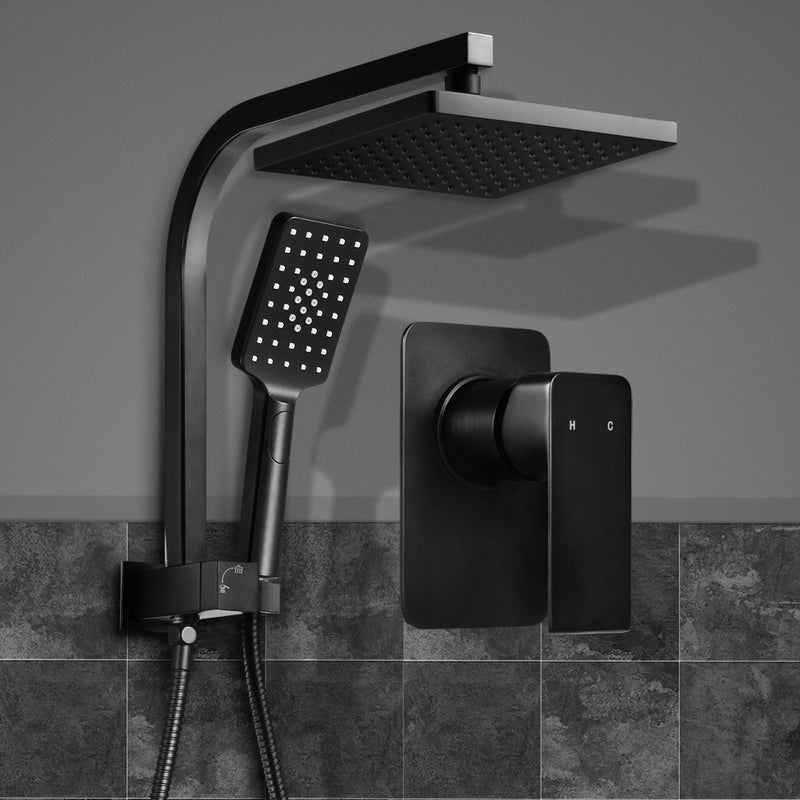 8'' Rain Shower Head Mixer Square Handheld High Pressure Wall Black