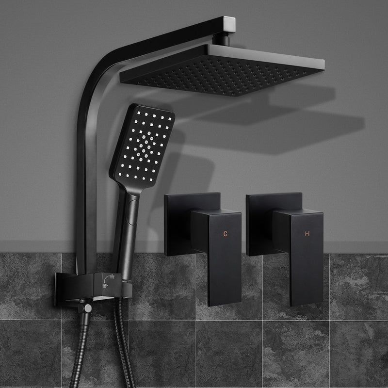 8'' Rain Shower Head Taps Square Handheld High Pressure Wall Black