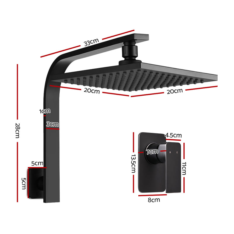 8'' Rain Shower Head Mixer Square High Pressure Wall Arm DIY Black