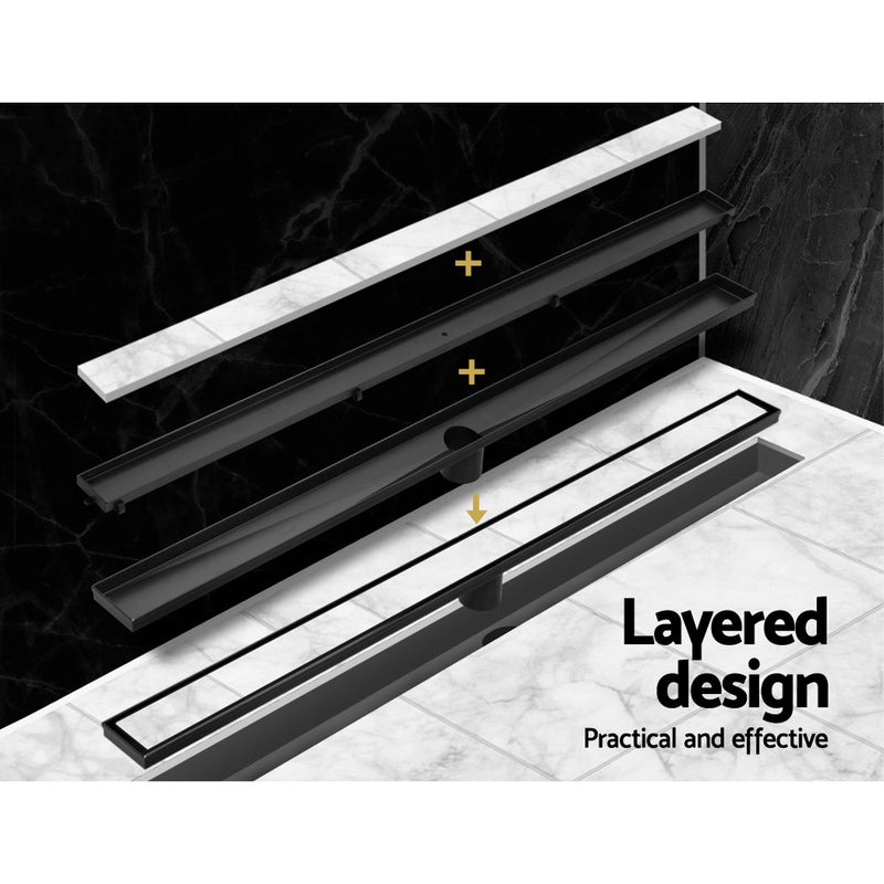 Stainless Steel Shower Grate Tile Insert Bathroom Floor Drain Liner 800MM Black