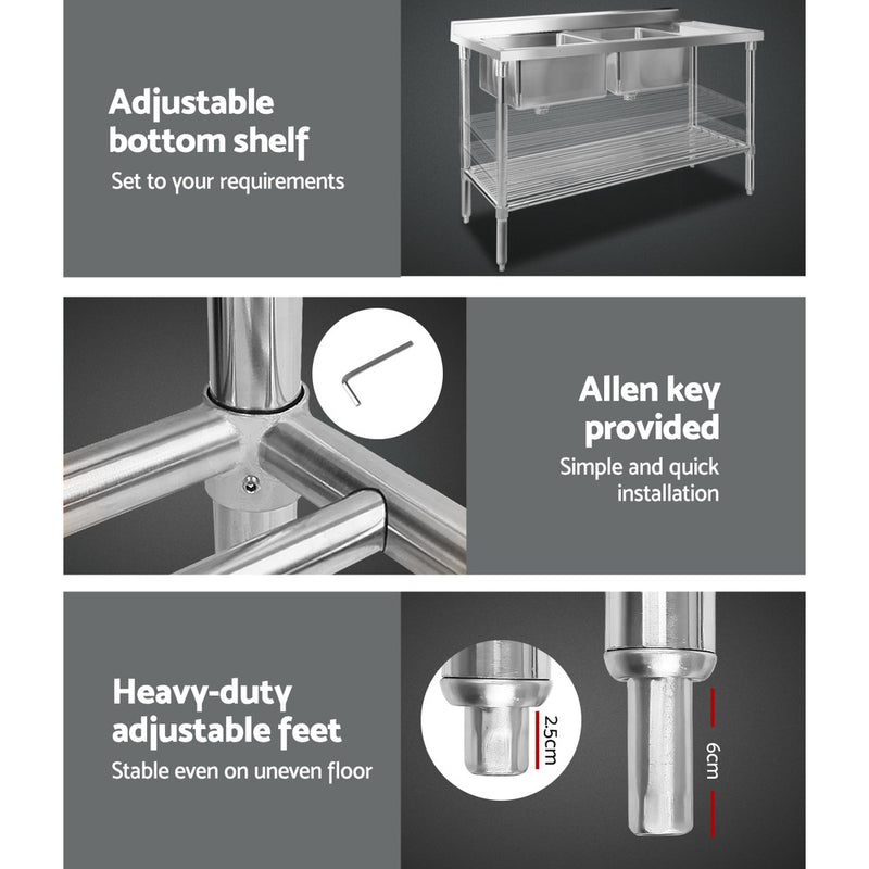 150x60cm Commercial Stainless Steel Sink Kitchen Bench