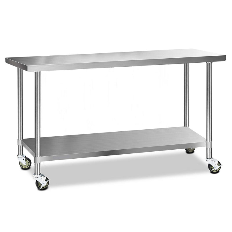 304 Stainless Steel Kitchen Benches Work Bench Food Prep Table with Wheels 1829MM x 610MM