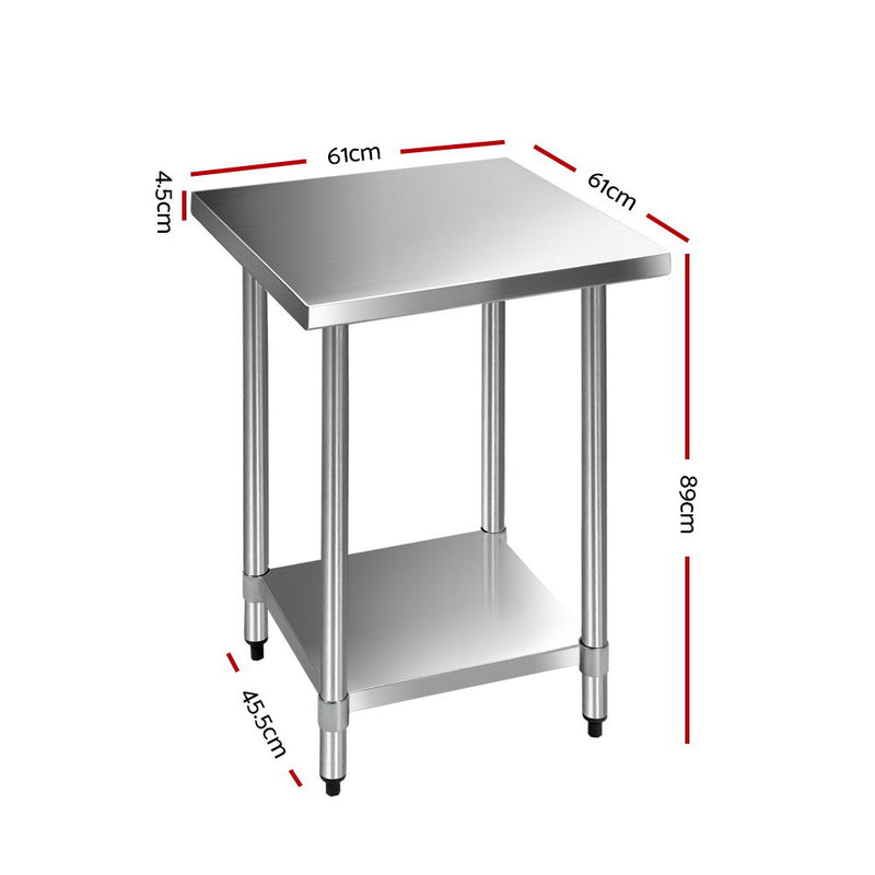 610 x 610m Commercial Stainless Steel Kitchen Bench