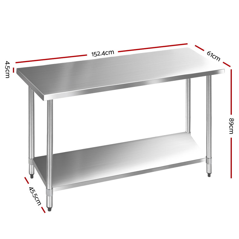 610 x 1524mm Commercial Stainless Steel Kitchen Bench