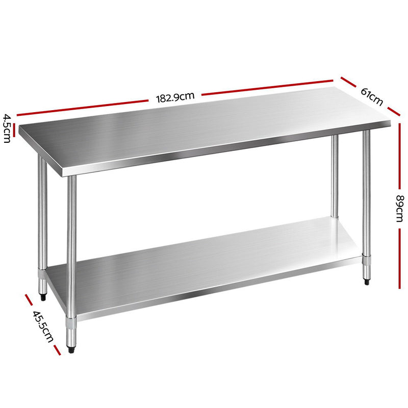 610 x 1829mm Commercial Stainless Steel Kitchen Bench