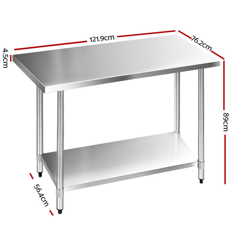 1219 x 762mm Commercial Stainless Steel Kitchen Bench