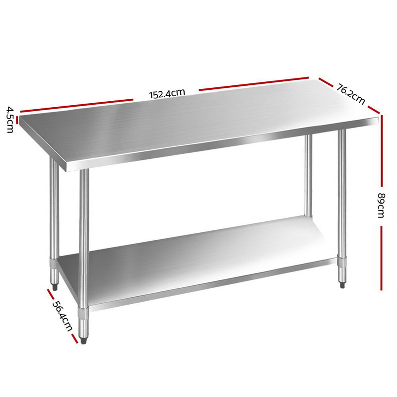 1524 x 762mm Commercial Stainless Steel Kitchen Bench