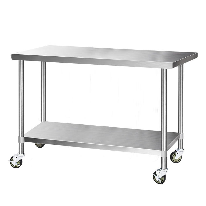 1524 x 762mm Commercial Stainless Steel Kitchen Bench with 4pcs Castor Wheels