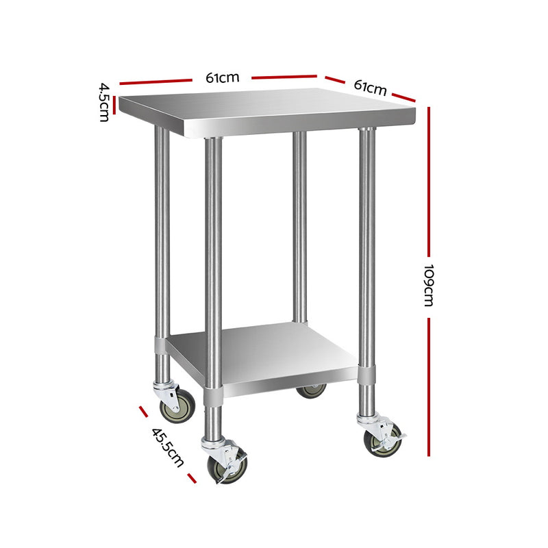 430 Stainless Steel Kitchen Benches Work Bench Food Prep Table with Wheels 610MM x 610MM