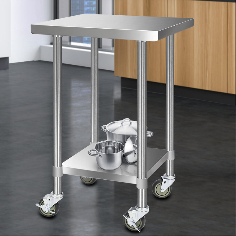 430 Stainless Steel Kitchen Benches Work Bench Food Prep Table with Wheels 610MM x 610MM