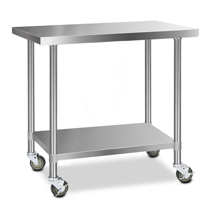 430 Stainless Steel Kitchen Benches Work Bench Food Prep Table with Wheels 1219MM x 610MM