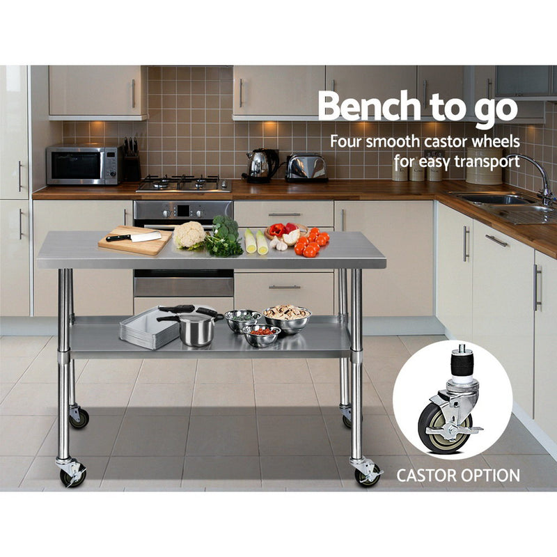 430 Stainless Steel Kitchen Benches Work Bench Food Prep Table with Wheels 1219MM x 610MM