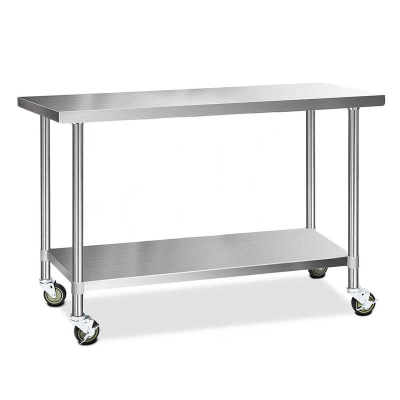 430 Stainless Steel Kitchen Benches Work Bench Food Prep Table with Wheels 1524MM x 610MM