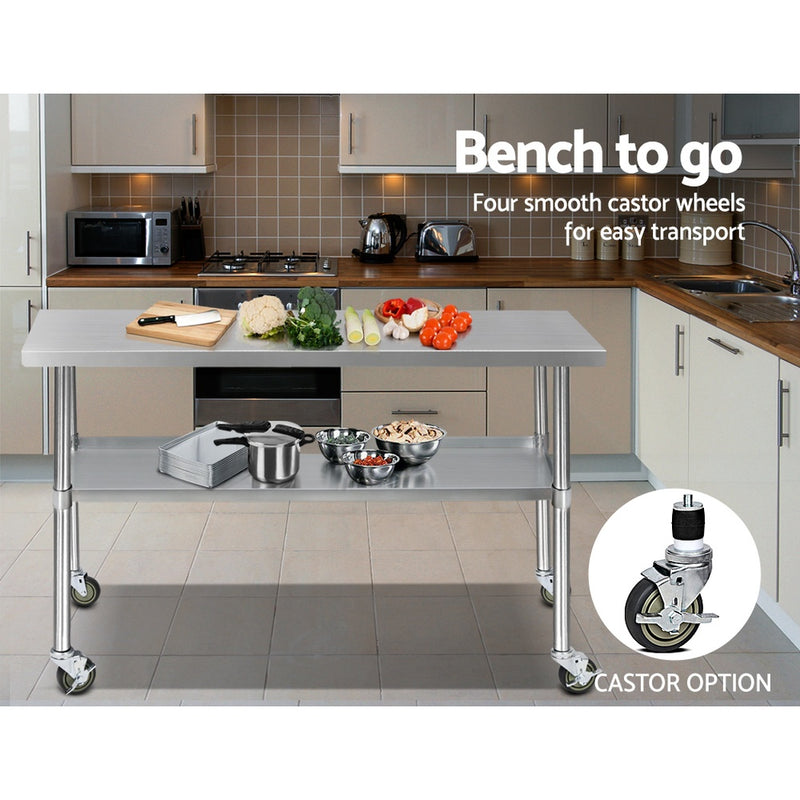 430 Stainless Steel Kitchen Benches Work Bench Food Prep Table with Wheels 1524MM x 610MM