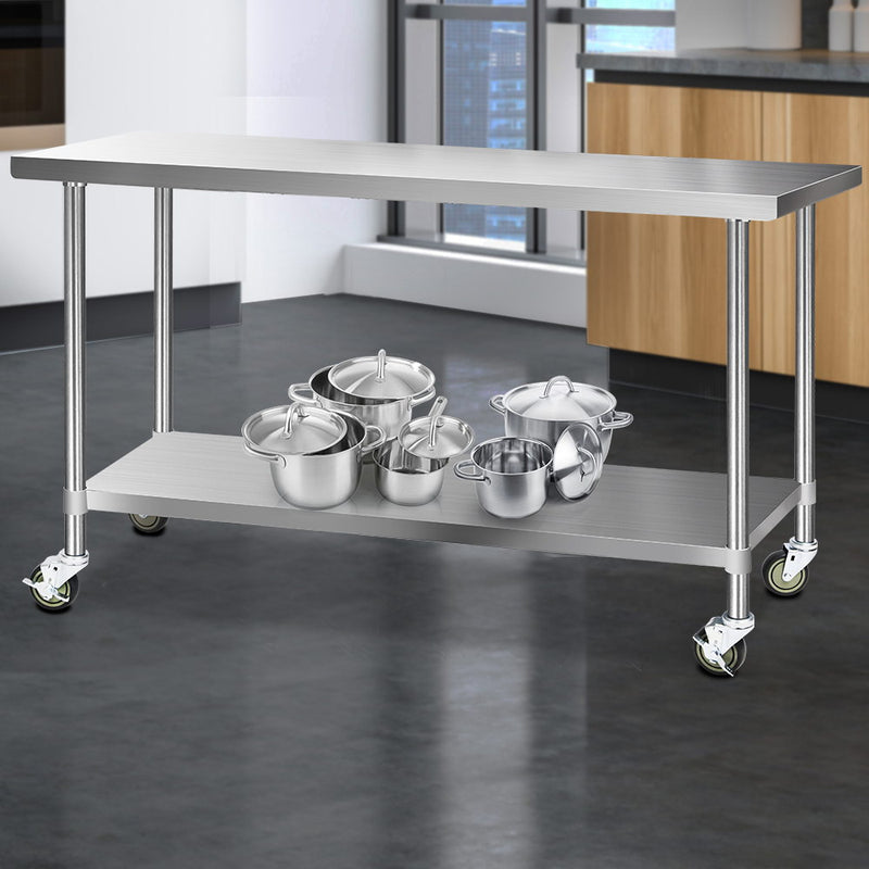 430 Stainless Steel Kitchen Benches Work Bench Food Prep Table with Wheels 1829MM x 610MM