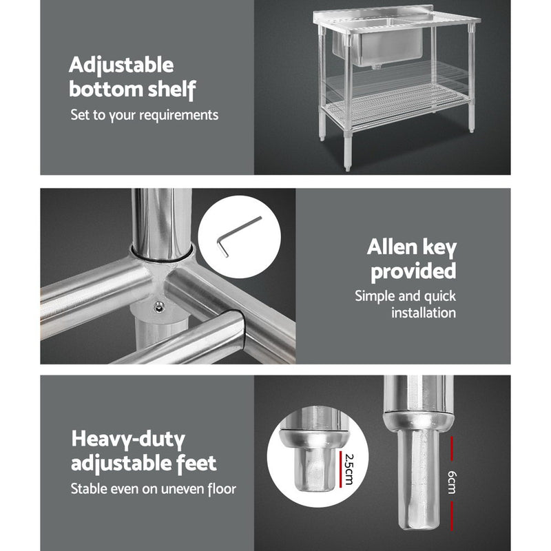 100x60cm Commercial Stainless Steel Sink Kitchen Bench