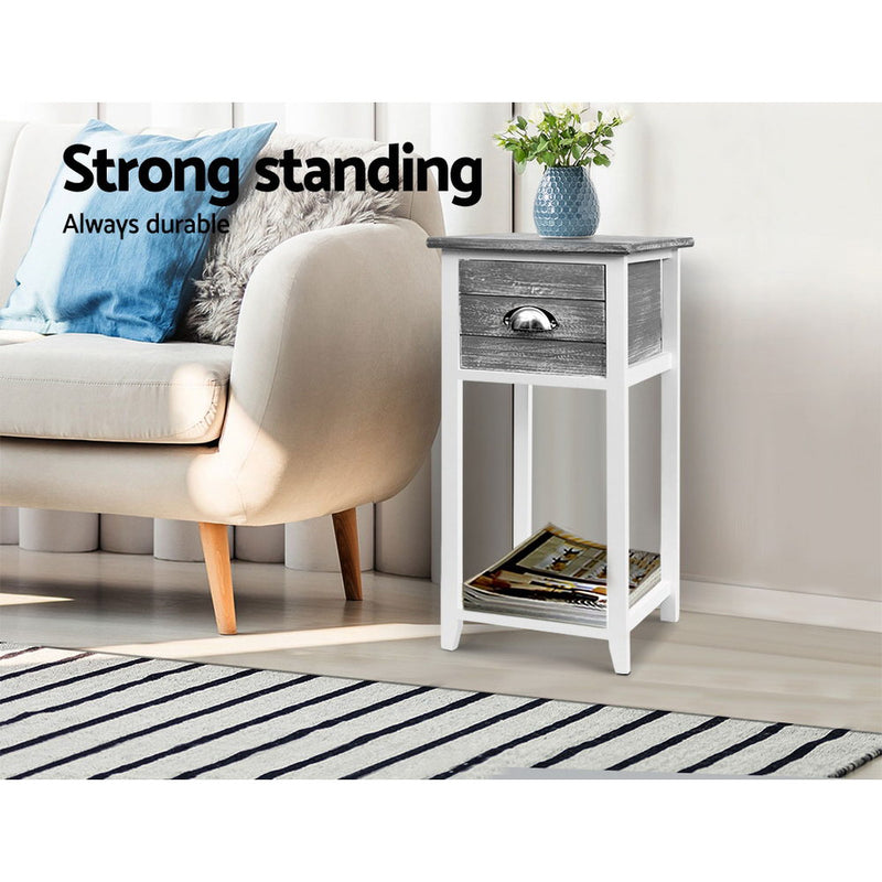 Bedside Table Nightstand Drawer Storage Cabinet Lamp Side Shelf Unit Grey