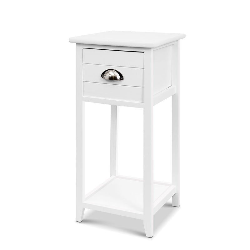 Bedside Table Nightstand Drawer Storage Cabinet Lamp Side Shelf White