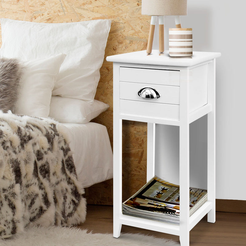 Bedside Table Nightstand Drawer Storage Cabinet Lamp Side Shelf White