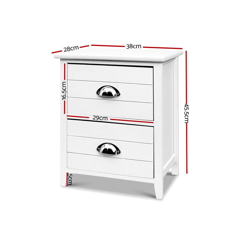 2x Bedside Table Nightstands 2 Drawers Storage Cabinet Bedroom Side White