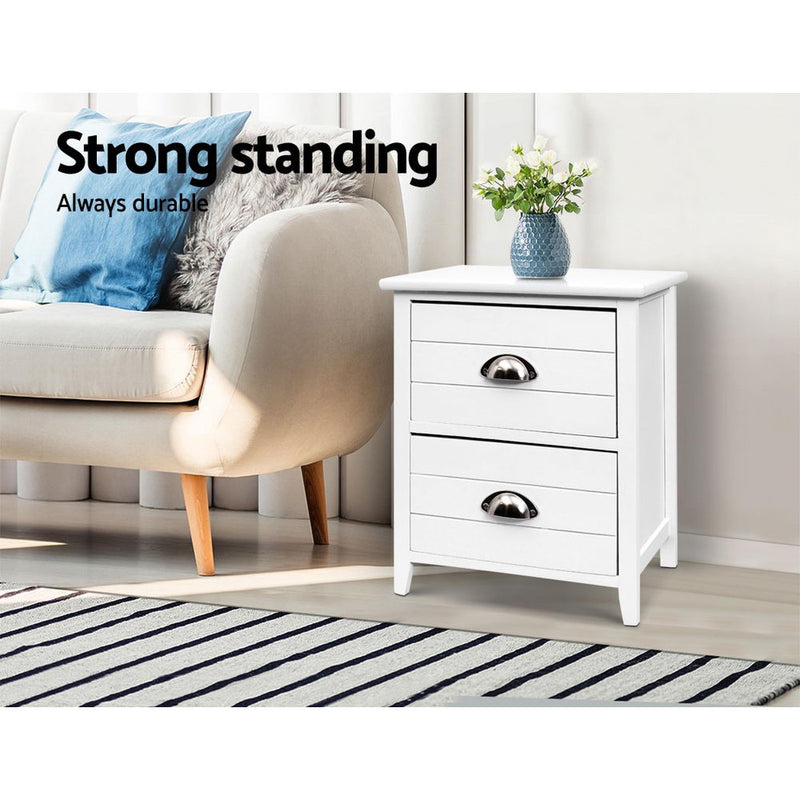 2x Bedside Table Nightstands 2 Drawers Storage Cabinet Bedroom Side White