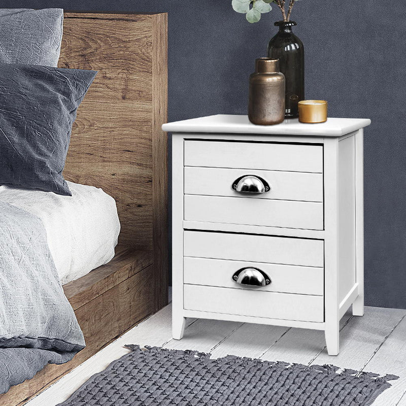 2x Bedside Table Nightstands 2 Drawers Storage Cabinet Bedroom Side White