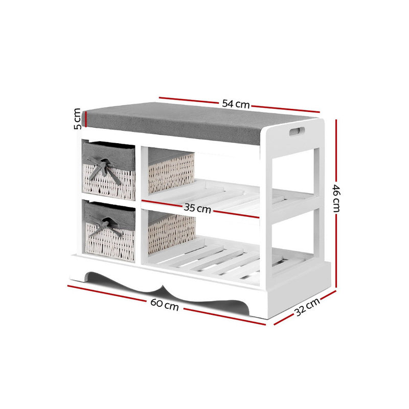 Shoe Cabinet Bench Rack Wooden Storage Organiser Shelf Stool 2 Drawers