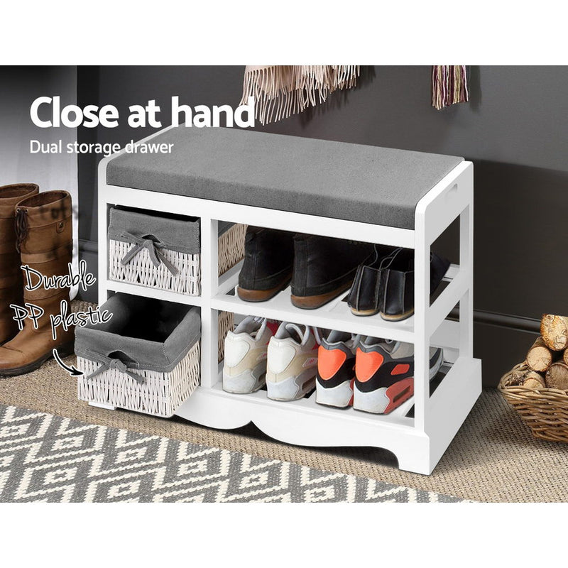 Shoe Cabinet Bench Rack Wooden Storage Organiser Shelf Stool 2 Drawers