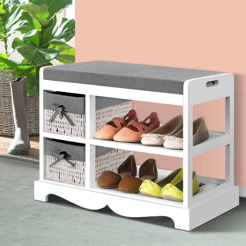 Shoe Cabinet Bench Rack Wooden Storage Organiser Shelf Stool 2 Drawers