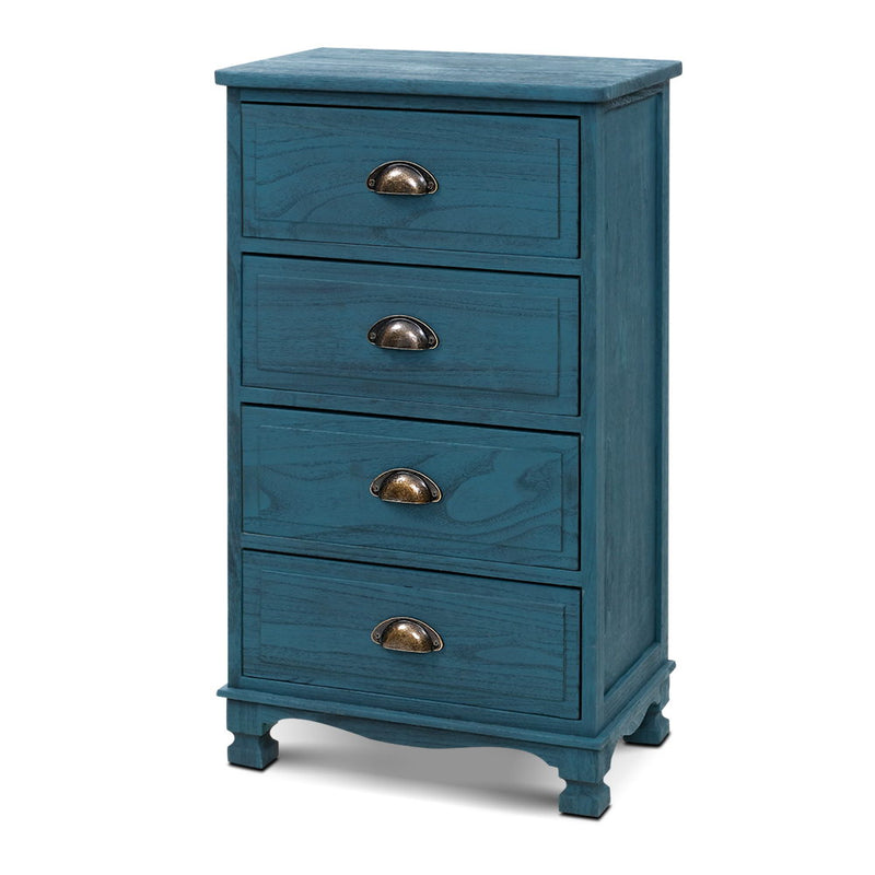 Bedside Tables Drawers Cabinet Vintage 4 Chest of Drawers Blue Nightstand