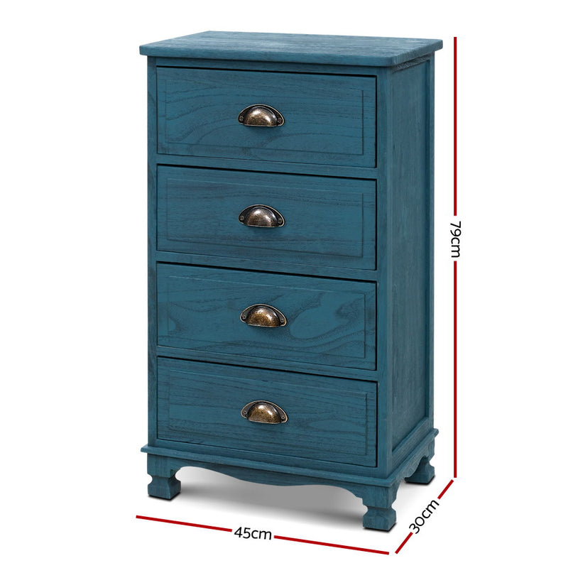 Bedside Tables Drawers Cabinet Vintage 4 Chest of Drawers Blue Nightstand