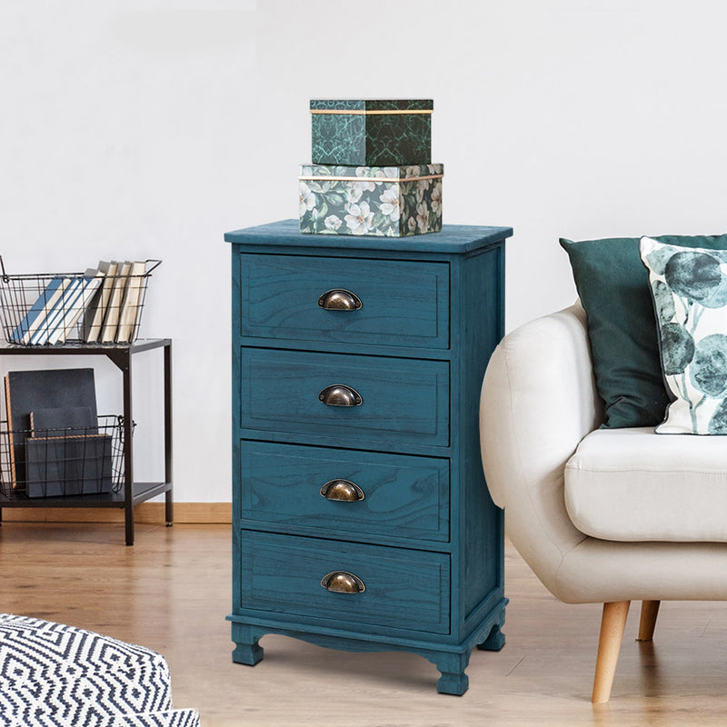 Bedside Tables Drawers Cabinet Vintage 4 Chest of Drawers Blue Nightstand