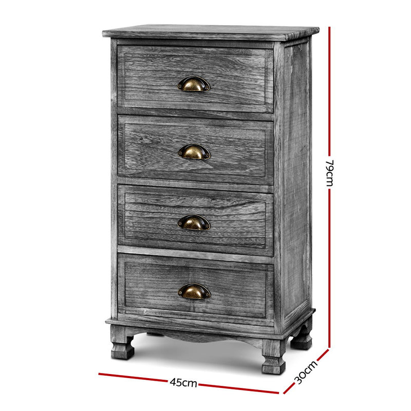 Bedside Tables Drawers Cabinet Vintage 4 Chest of Drawers Grey Nightstand