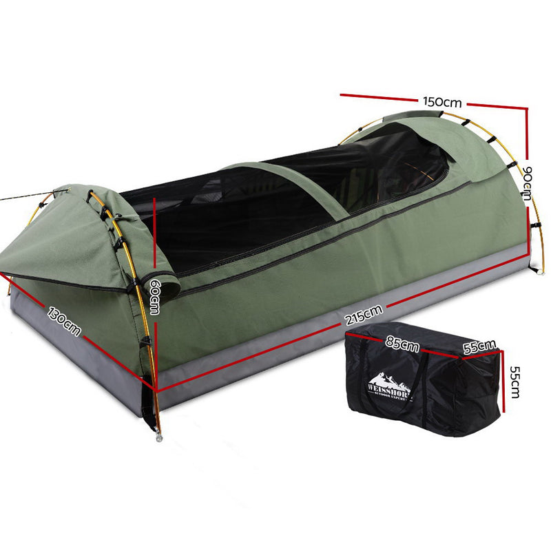 Weisshorn Double Swag Camping Swags Canvas Tent Deluxe Celadon With Mattress