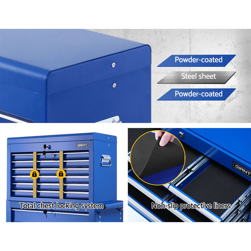 Giantz Tool Box Chest Trolley 16 Drawers Cabinet Cart Garage Toolbox Blue