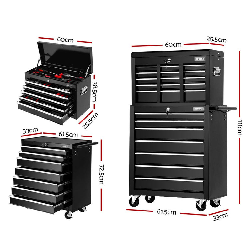 Giantz Tool Chest and Trolley Box Cabinet 16 Drawers Cart Garage Storage Black