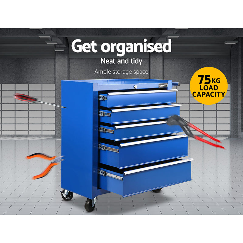 Giantz 5 Drawer Mechanic Tool Box Storage Trolley - Blue