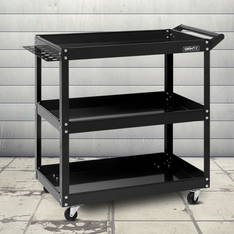 Giantz Tool Cart 3 Tier Parts Steel Trolley Mechanic Storage Organizer Black