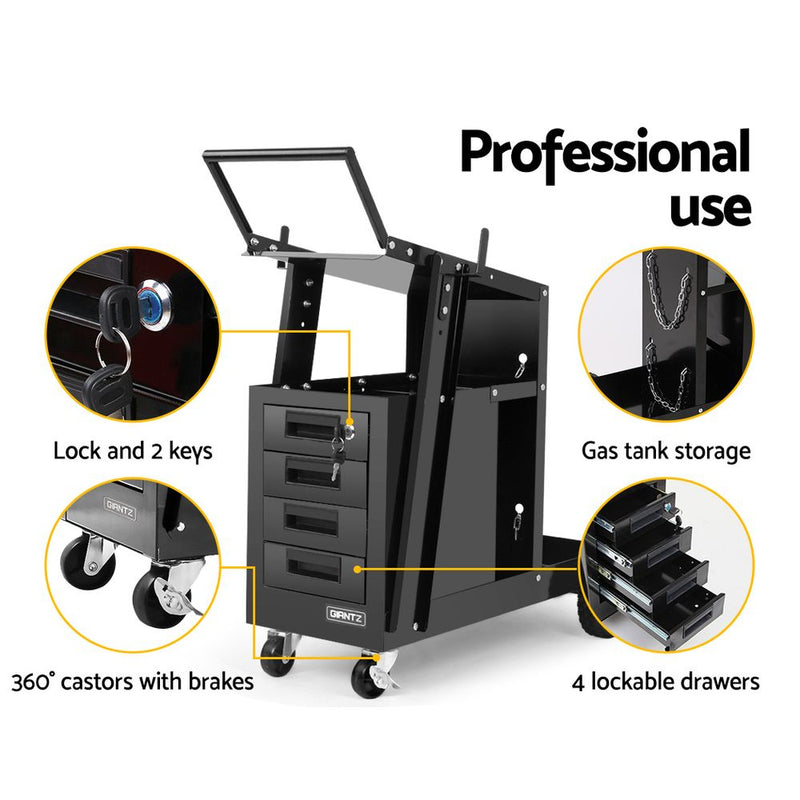 Giantz 4 Drawer Welding Trolley - Black